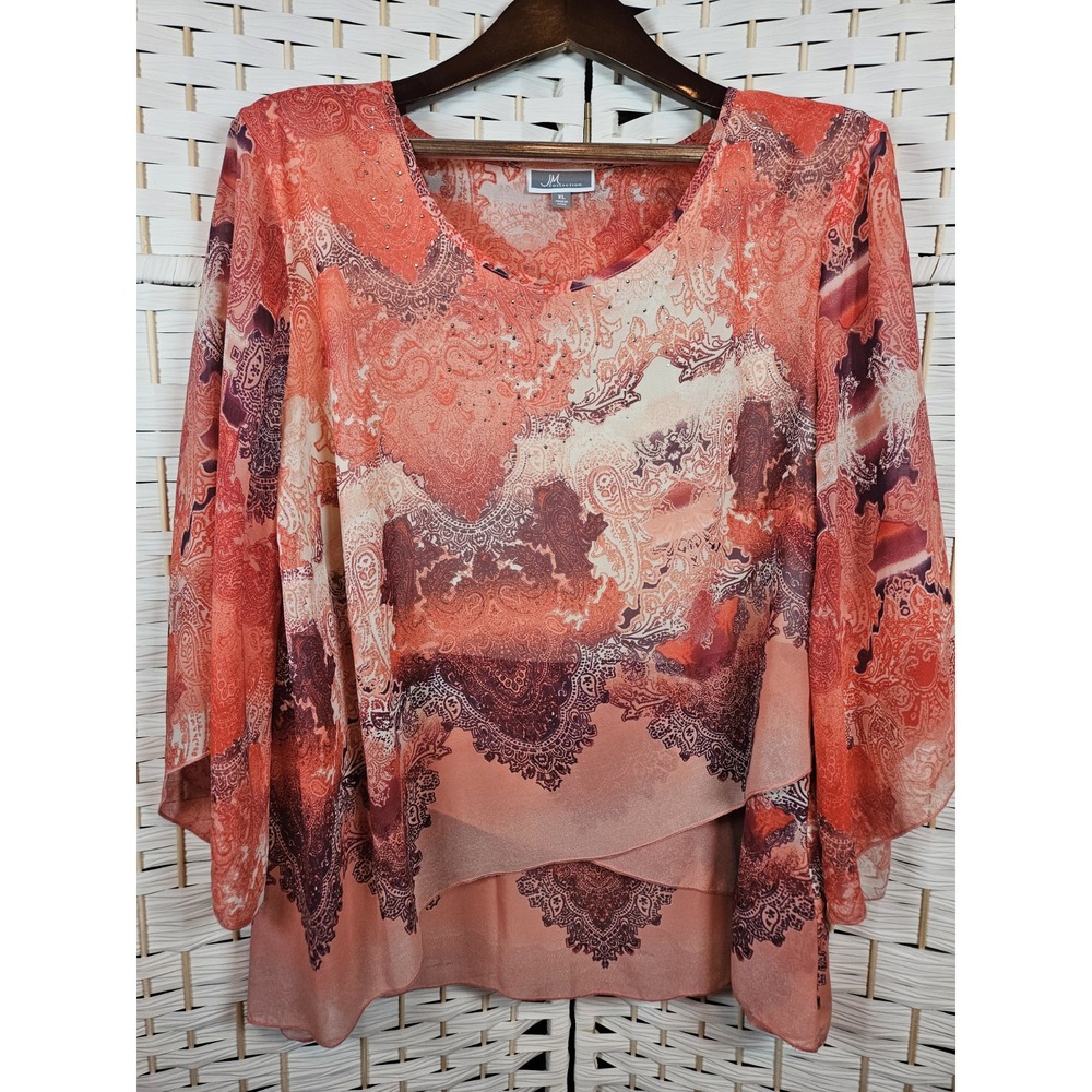 JM Collection Womens XL Multicolored Layered Blouse Boho Fairy Whimsical